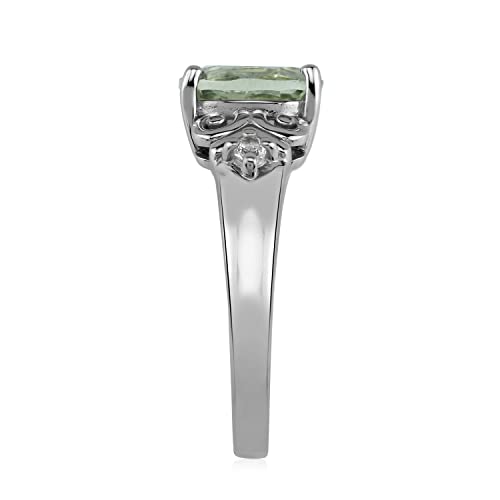 Silvershake Genuine 1.67 CTW 9X7mm Green Amethyst and White Topaz 925 Sterling Silver Victorian Style Gemstone Engagement Ring3