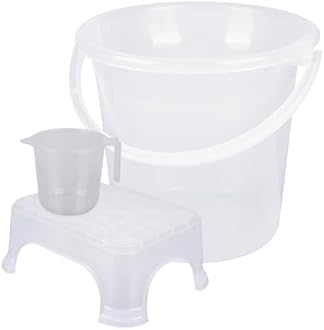 Kuber Industries Bathroom Set|Plastic Bathroom Combo Set|Bucket-Stool-Mug Set for Bathroom|Modern Bath Set|Set of 3|Transparent,White