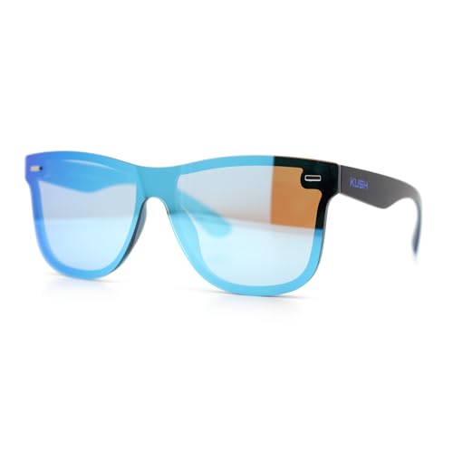 Image of SA106 Kush Premium Mens Shield Horn Rim Mirror Lens Sunglasses