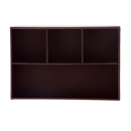 Image of Faux Leather Desk Organizer Tray| 4 Compartment for Multi-Functional, Office, Study Table, Tray, Cosmetic Organizer(Brown)