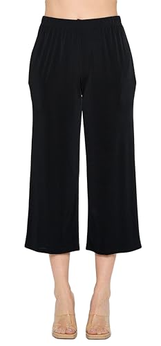 Jostar Women's Casual Crop Pants - Elastic Waist Pull On Comfy Cropped Trouser with Pocket 5043BN-ARS1-K BLK L