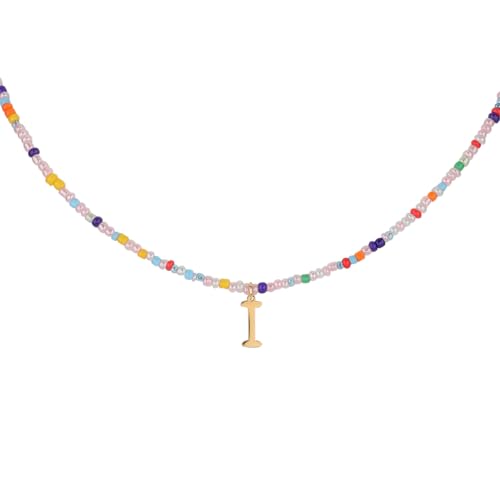 for Women Girls Letter PendantSummer Necklaces, Bohemian Beaded Necklace Colorful Beaded Initial Necklace Handmade Jewelry Gifts for Teens