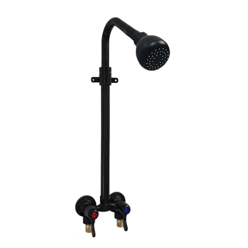 Dbbsfst Outdoor Shower Kit Dual Handle Extendable Exposed Pipe Outdoor Shower Fixtures System with ABS Showerhead Solid Brass 4 Inch Center Mix Valve Matte Black