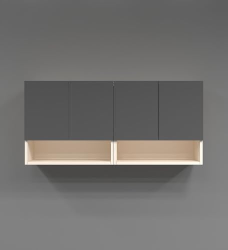 Image of SPECIALITY PANELS 4 Door Wall Cabinet with UV Profile Shutter | Wall Mounted Storage Cabinet for Kitchen Bathroom Living Room | Wooden Wall Cabinet Organizer Grey Finish DIY Assembly