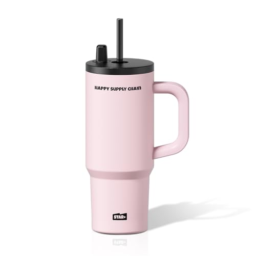 SDGA+ 24 OZ Tumbler with Lid and Straw Leakl Proof, Travel Coffee Mug with Handle, Resuable Insulated Water Bittle Stainless Steel, Portable Ice Coffee Thermal Cup BPA Free, For Women, Pink