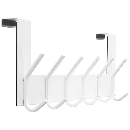 Dseap Türhaken - für Tür bis 2,1cm Dicke, Edelstahl Türgarderobe Türhakenleiste Türaufhänger Kleiderhaken Tür Zum Einhängen Kleidung Hut Handtuch Mantel, Mit 6 Flachen Haken, Weiß Cover