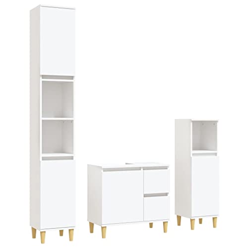 vidaXL Ensemble d'Armoires Salle de Bain 3 pcs, Armoires d'Evier avec Rangement, Meuble de Lavabo Toilette, Scandinave, Blanc Bois d'Ingénierie
