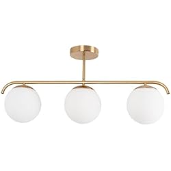 Amazon Lamparas De Techo Modernas Led Barcelona LED B·LED Lámpara de Techo Colgante Triple en Cristal y Metal - Diseño Moderno 3 Bolas para Salón y Comedor - Cristal Opaco Blanco y Aluminio Dorado con 3 Focos E27,LD1009-D