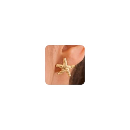 VRIUA Starfish Earrings for Women - 14K Gold Plated Dainty Starfish Statement Stud Earrings Hypoallergenic Summer Beach Ocean Inspired Jewelry by VRIUA - Used condition - US$11.36