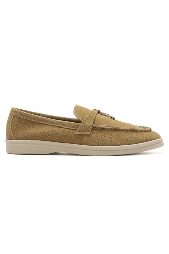 Image of Women's Faux Suede Loafers Fashion Slip On Comfort Flat Shoes Lightweight Breathable Non-Slip Casual Walking Shoes with Metal Buckle for Daily Office Travel Outdoor