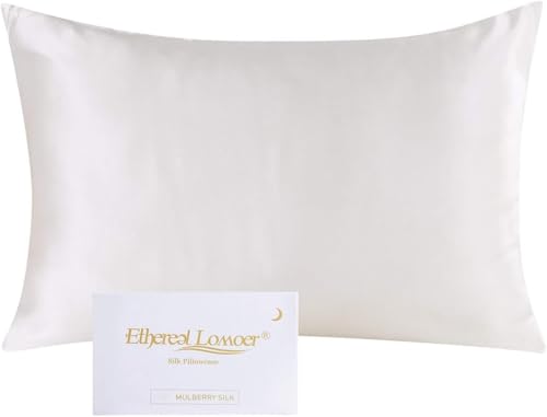 Ethlomoer Kissenbezug aus natürlicher Reiner Seide für Haar und Haut, beidseitig 19 Momme, 600 Fadenzahl, Design mit verstecktem Reißverschluss, 1 Stück 40x60cm Elfenbein