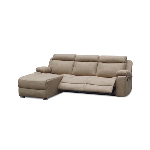 duehome | Sofá 3 Plazas Electrico con Chaiselongue Derecho, Sofá Reclinable, Modelo Nellie, Acabado en Tejido Color Cemento, Medidas: 276 cm (Ancho) x 102 cm (Alto) x 187 cm (Fondo)