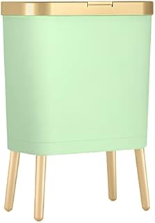 Kitchen Trash Bin with Lid, 15 Liter Rubbish Bin, Plastic Trash Can with Legs, Dogproof Garbage Bin with Push Button, Modern Slim Waste Basket for Bedroom Bathroom Living Room Office ( Light Green )