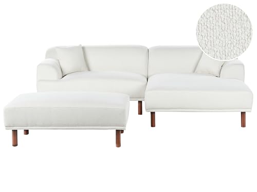 Image of Beliani Corner Sofa 3 Seater White Boucle L-Shaped Left Hand with Ottoman