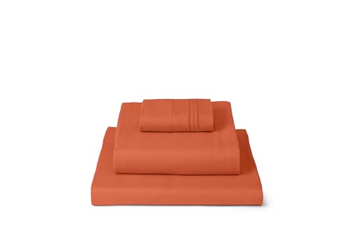 Image of Mellanni Twin Sheets Set - 3 PC Iconic Collection Bedding | Hotel Luxury, Extra Soft, Cooling Bed Sheets - Wrinkle, Fade, Stain Resistant (Twin, Poppy Orange)