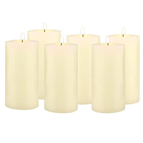 Image of Stonebriar Tall 3 x 6 Inch 80 Hour Long Burning Unscented Wax Flat Top Pillar Candles, Ivory, 6 Pack
