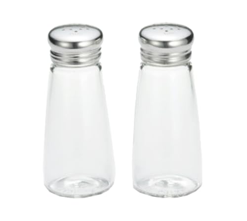 TableCraft 132S&P-2 Salt/Pepper Shaker, 3 oz. 1-7/8" Dia. x 4-1/2"H, Round, Dishwasher Safe, Clear Glass, Stainless Steel Tops (fit Rack Model Numbers 609R & 609RBK)
