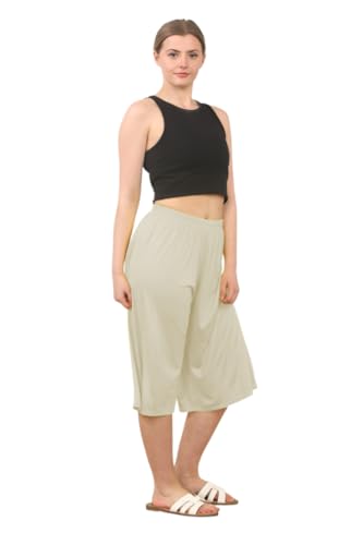 Women's Culottes Shorts Ladies Stretch Elasticated Waist Cropped Palazzo Style Wide Leg Shorts (Stone 4XL)