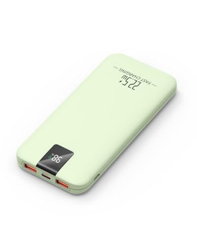 Odetrik Power Bank 10000mAh 22.5W, Cargador Portátil Rápido, Batería Externa con 3 Salidas y 2 Entradas, Tipo-C In/out, Pantalla LCD, Cargador de Móvil Delgado para Smartphone, Tabletas (Verde)