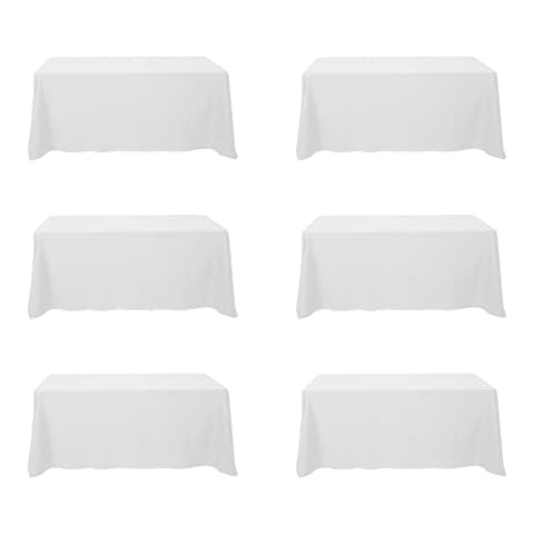 BRILLMAX 6 Pack White Tablecloths for 6 Foot Rectangle Tables 90 x 132 Inch - 6ft Rectangular Bulk Linen Polyester Fabric Washable Cloth Cover for Wedding Reception Banquet Birthday Party Cover