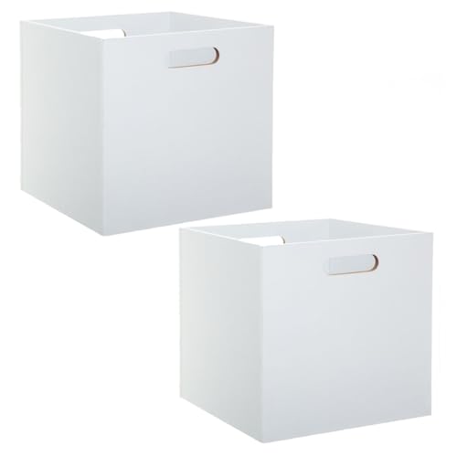 Toilinux.com Lote de 2 cajas de almacenamiento efecto madera de MDF Mix n' modul – 31 x 31 cm – Blanco