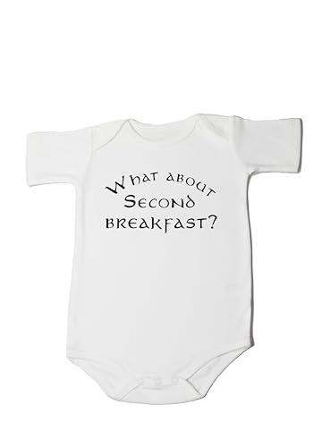 Image of What About Second Breakfast Baby Bodysuit Funny Baby Shower Coming Home Cute Kids Pregnancy Announcement Shirt (6-12 Months, Letter-Short Sleeve Romper)