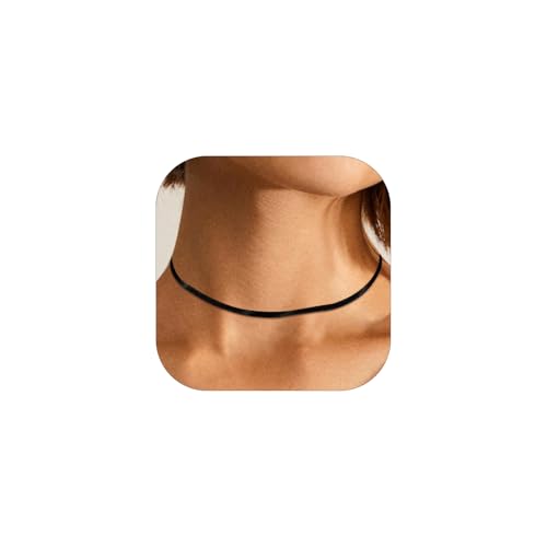 FOCALOOK Choker Cadena Serpiente Mujer Acero Inoxidable 316L Gargantilla Negra Collar Fino Plano Serpiente 12 Pulgadas 3mm Joyería Básica Simple
