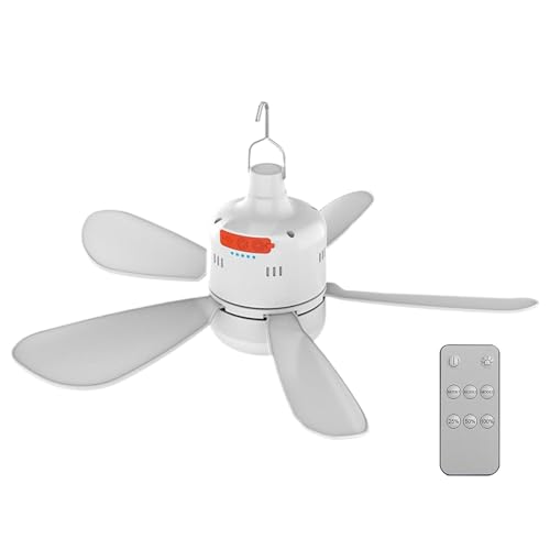 Sghtil Ventilador de techo de tienda, ventilador de dosel - Ventilador al aire libre colgable con luz y control remoto - Velocidad ajustable, dispositivo de enfriamiento recargable para Pérgola RV