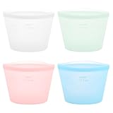 4-Pack Reusable Silicone Food Storage Bags, Stand-Up Pinch-Seal Design, BPA-Free, Microwave & Dishwasher Safe, Mixed Colors (17 oz)