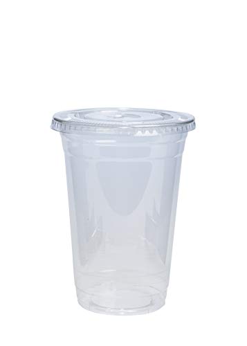 image for GUSTO Clear Plastic Cups with Flat Lids [20 oz - 50 Count] - Disposabl