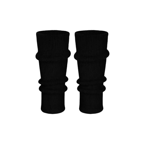 Makii Womens Extra Soft Knee Warmers - Ladies Knitted Stylish 80s Dance Party Ribbed Neon Black Leg Warmers For Winter UK (Black)