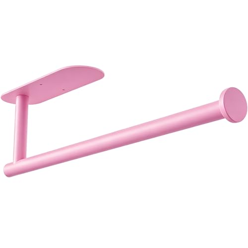 Image of Pink Paper Towel Holder - Self Adhesive Paper Towels Roll Holders Under Cabinet, SUS304 Stainless Steel Wall Mount Towel Holder for Kitchen, Pantry, Sink, Bathroom
