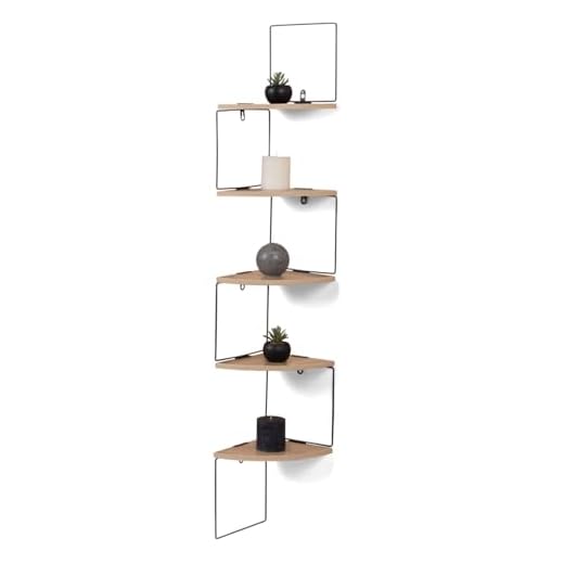 IDMarket ISA - Estantería de pared esquinera (5 niveles), madera y metal, diseño industrial