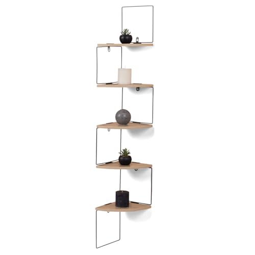 IDMarket - Etagère Murale d'angle ISA 5 Niveaux Bois et métal Design Industriel