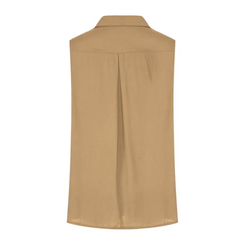 Camisas de algodón y lino para mujer sin mangas caqui XXL 4
