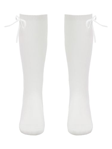 Baby Girls Knee High Socks Toddler Stretchy Stockings Cotton Bow Newborn Cable Knit Tube Long Socks