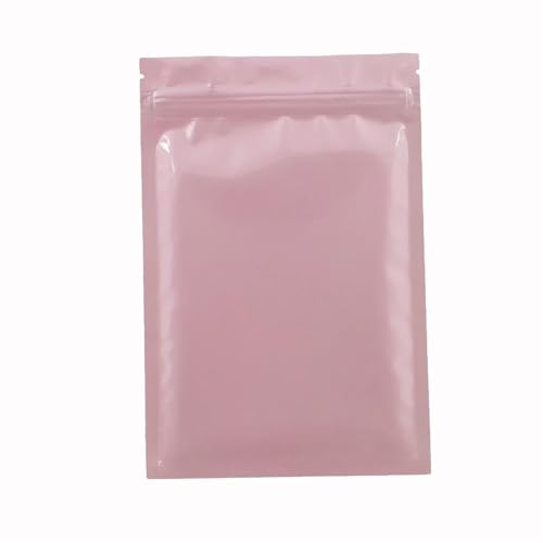 Bolsas de plástico selladas, Bolsas de plástico con cierre hermético, sellables al calor, aluminio, planas y resellables, color negro mate, blanco rosa, 100 unidades(Glossy Pink,7x10cm)