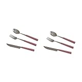 ABOOFAN 2sätze Titel Teiliges Besteckset Mit Rotem Karomuster Steakmesser Löffel Und Aus Edelstahl Für Restaurant Bbq Und Besondere Anlässe