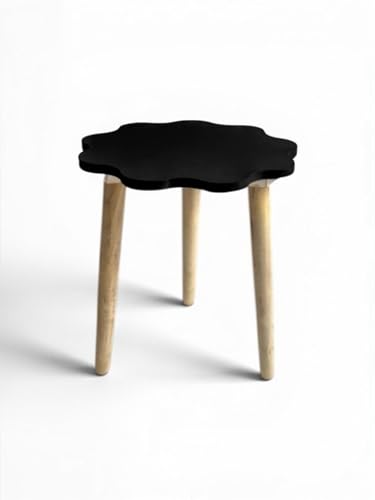 Image of Modern Scalloped Side Table with 3 Wooden Legs, Minimalist End Table /Coffee Table for Living Room, Bedside Nightstand for Bedroom, Balcony & Small Spaces