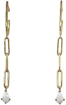 Opal Dangle Statement Earrings in Sterling Silver with Gold Finish