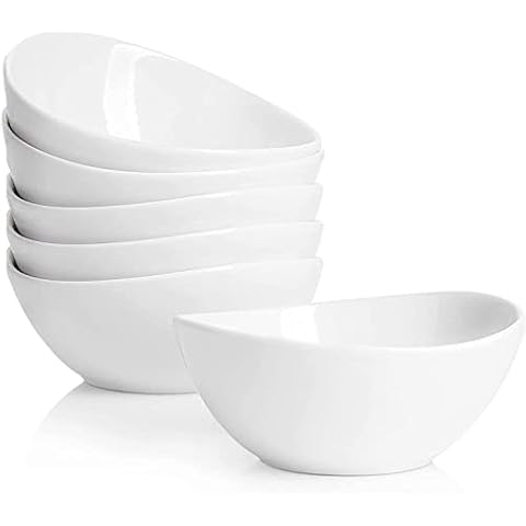 Taeochiy 10 Ounce Small Bowls, Ceramic Dessert Bowls for Cereal, Soup, Ice Cream, Small Serving Bowls Set for Kitchen, Set of 6, White Cover