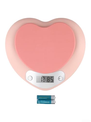 Báscula electrónica de cocina rosa en forma de corazón 5 kg de precisión con pantalla LCD precisa, función de tara, diseño compacto