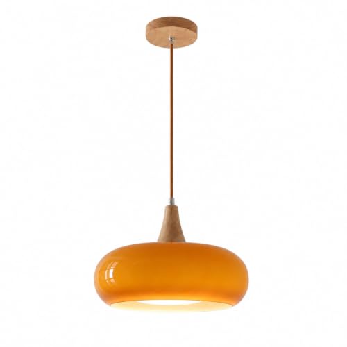 Lampe à suspension ovale vintage en verre orange avec cordon 1.2m