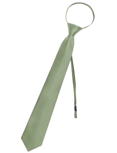 Image of YourTies Zipper Tie for Men Adjustable Pre-tied Satin Neckties and Pocket Square Set Solid Color Business Formal Wedding