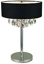 Elegant Designs LT1023-BLK Romazzino Crystal and Chrome Table Lamp with Ruched Fabric Drum Shade, Black
