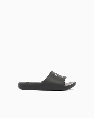 Armani Exchange Women's Logo Sandal, Black / Op. White, 8.5