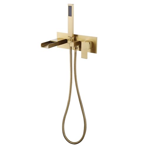 XJTNLB Miscelatore Vasca a Cascata Oro Spazzolato Rubinetto Doccia da Incasso Rubinetteria Bagno Rubinetti per Vasca da Bagno Miscelatori Doccia In Ottone