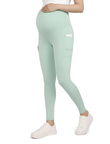 Image of Motherhood Maternity Women's Over the Belly Workout Activewear Pregnancy Leggings with Pockets