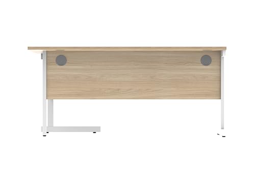 Office Hippo Essentials Right Corner Desks, Home Writing Computer Desk Office Desk For Work Place Or Home, Home Office Radial Desk With Cable Port Management, White Frame, Canadian Oak, 160 x 120cm