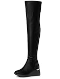 Allegra K Women's Platform Wedge Chunky Heels Over the Knee Black Thigh High Boots - 7 M US